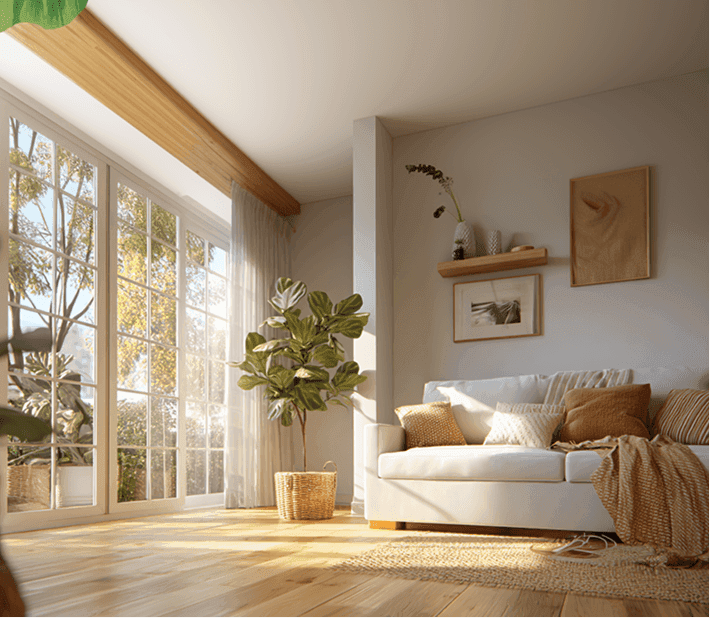 Modern kitchen with windows