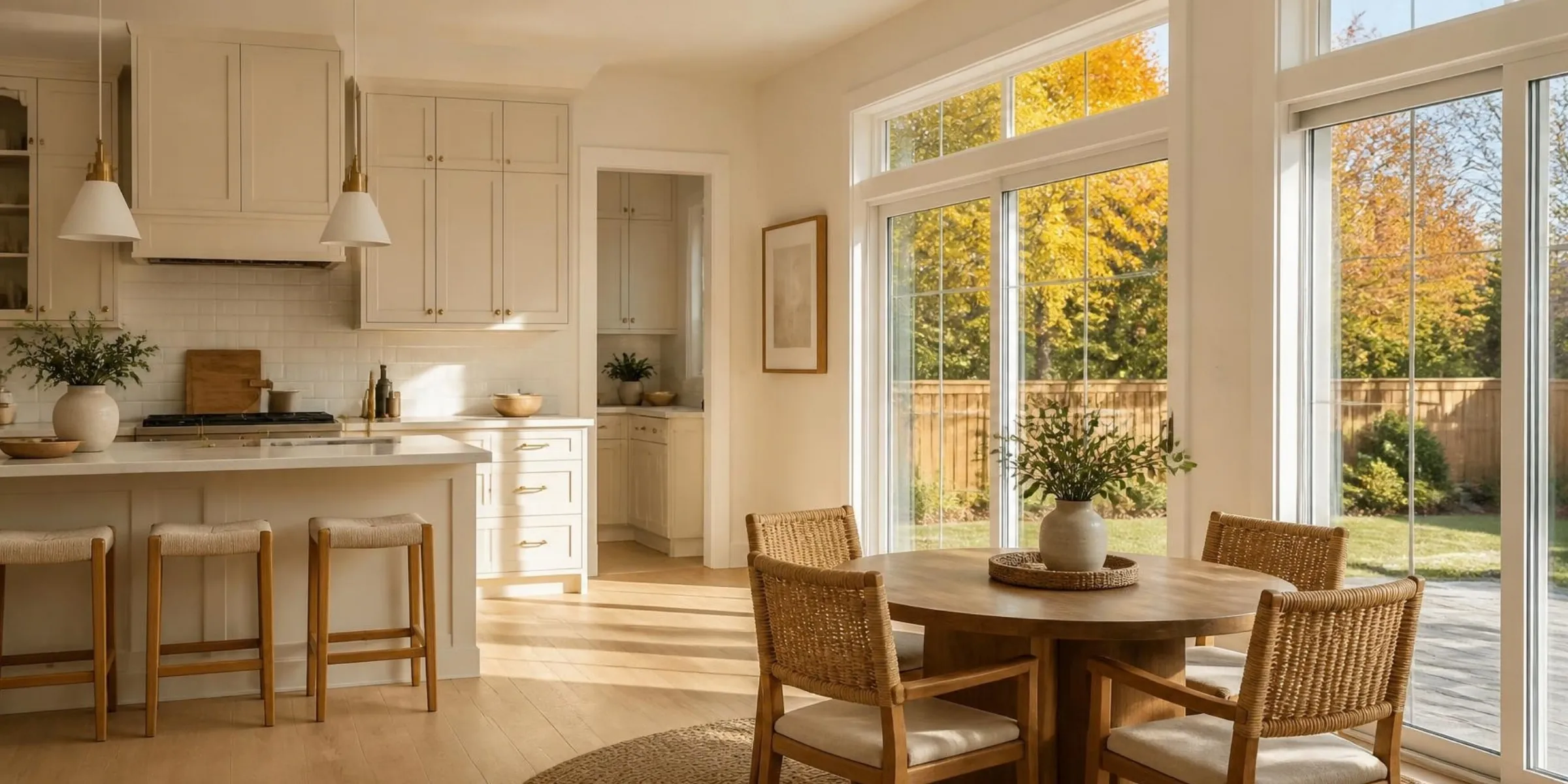 Patio door and window replacement in a Rochester NY kitchen